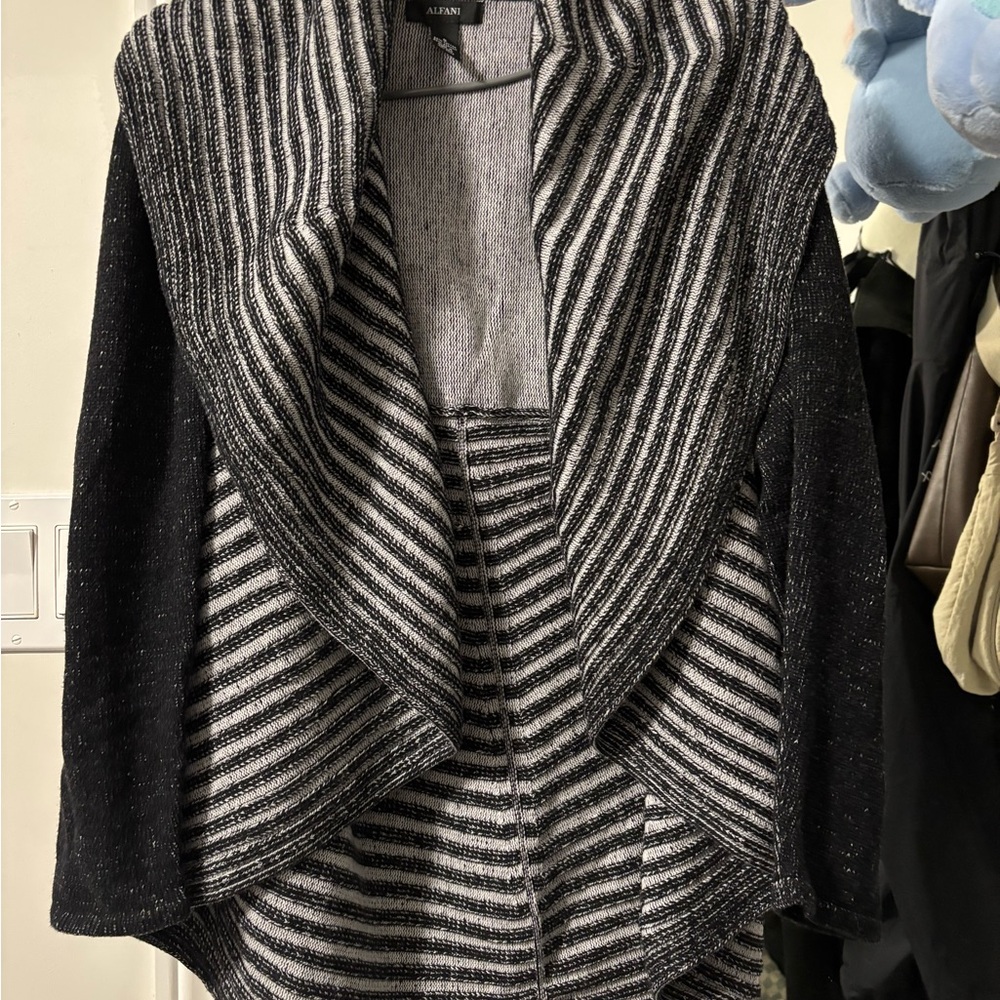 Alfani Women's Black and White Striped Cardigan
